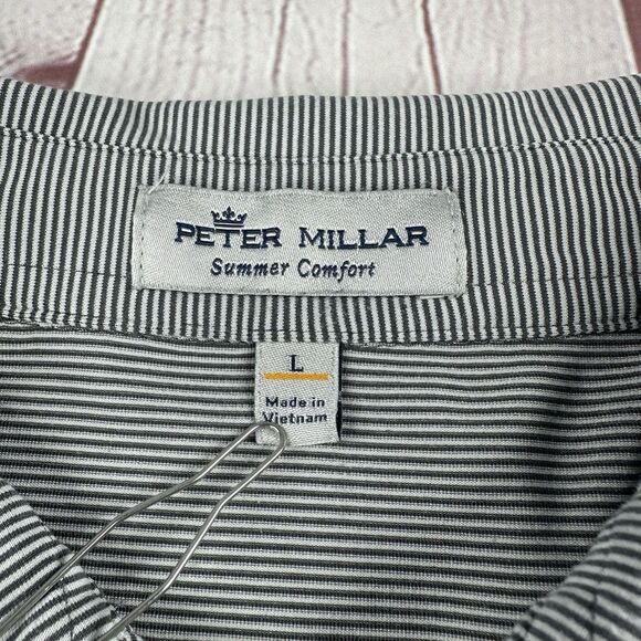 Peter Millar Summer Comfort Gray Polo Shirt Sz L Logo - Picture 4 of 8